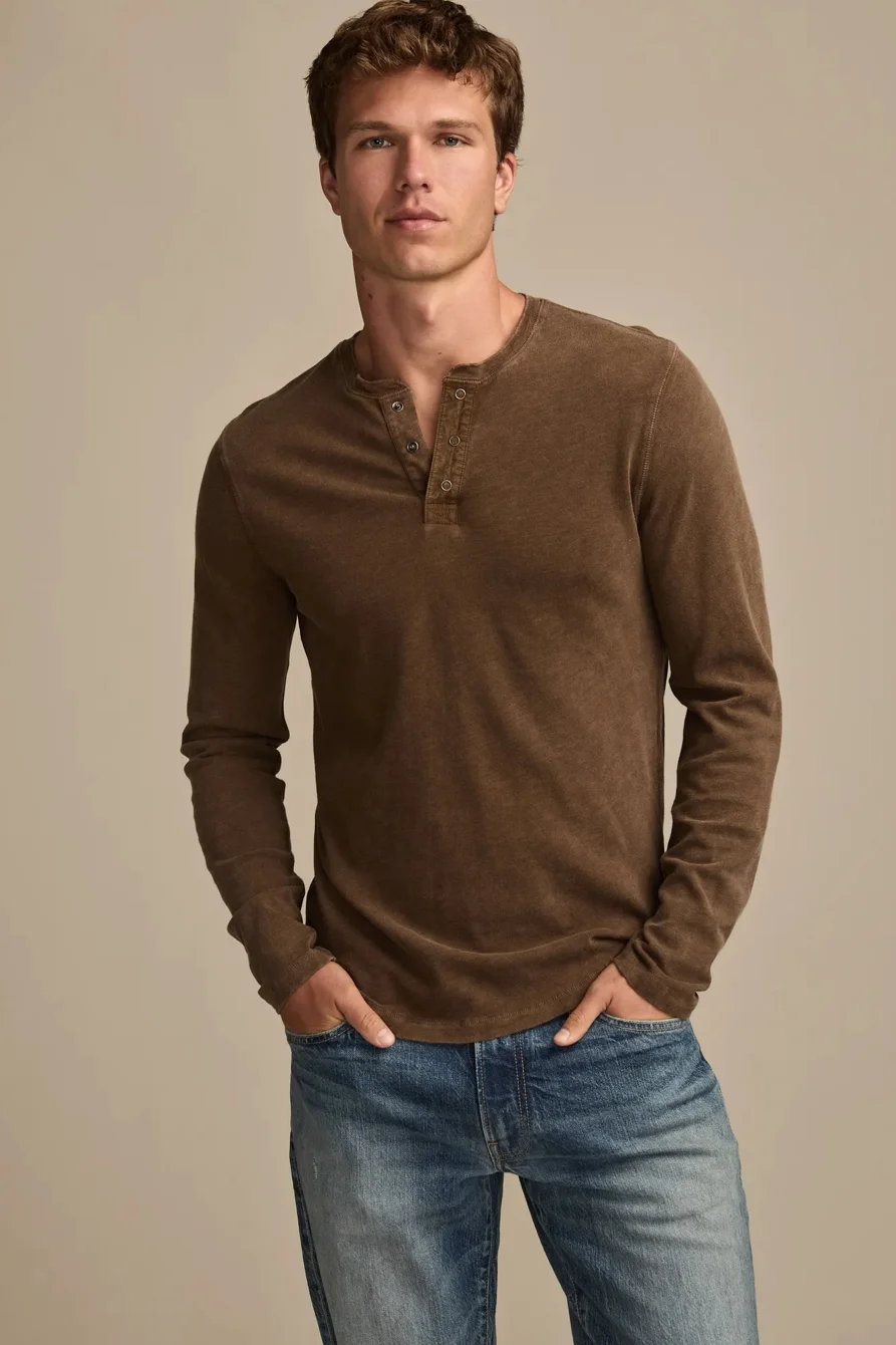 Image of Lucky Brand Long Sleeve Weekend Slub Henley - Men's Clothing Tops Tees Henley Shirt in Odyssey Gray