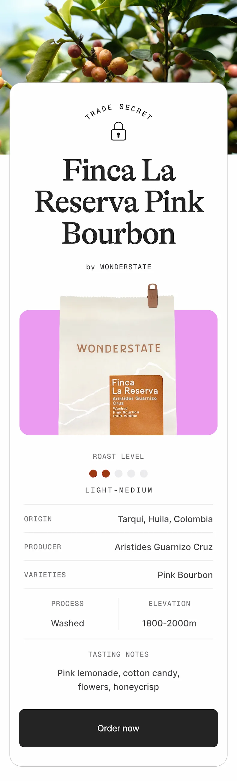Finca La Reserva Pink Bourbon by Wonderstate