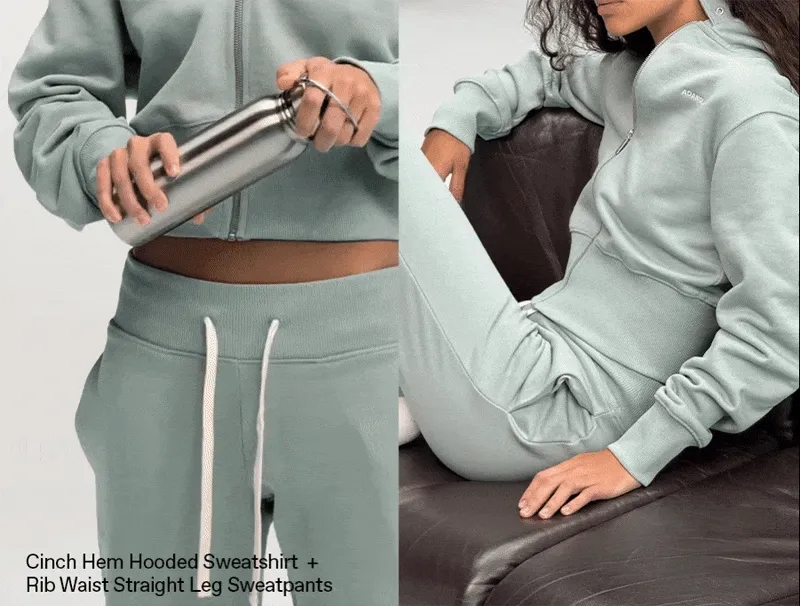 Cinch Hem Hooded Sweatshirt - Cloud Blue + Rib Waist Straight Leg Sweatpants - Cloud Blue