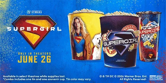 SUPERGIRL | ONLY IN THEATRES JUNE 26 | Available in select theatres while supplies last | *Combo includes one tin and one souvenir cup. Tin color may vary.