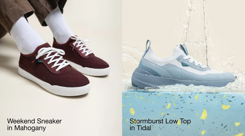 Weekend Sneaker in Mahogany. Stormburst Low Top in Tidal.