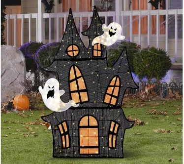 Glitzhome 62"H Lighted Halloween Haunted HouseOutdoor Decor