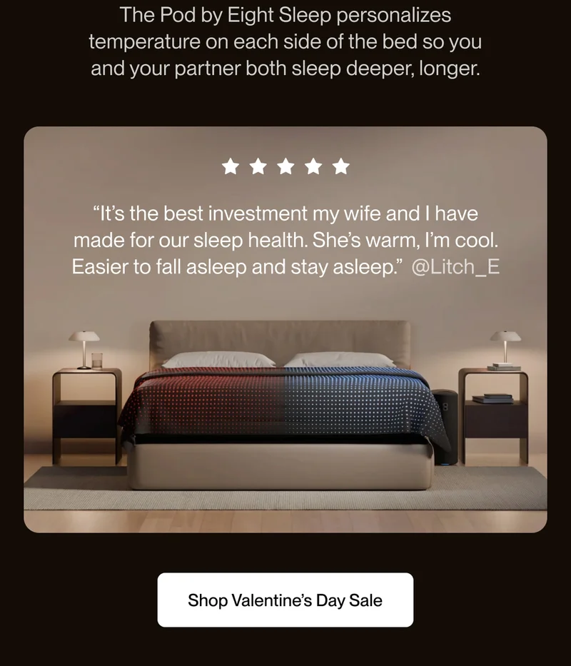 The Pod by Eight Sleep personalizes temperature on each side of the bed so you and your partner both sleep deeper, longer.