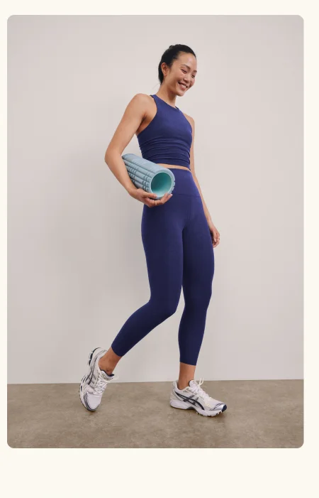 Spacedye Walk And Talk High Waisted Capri Legging in Eternal Blue Heather