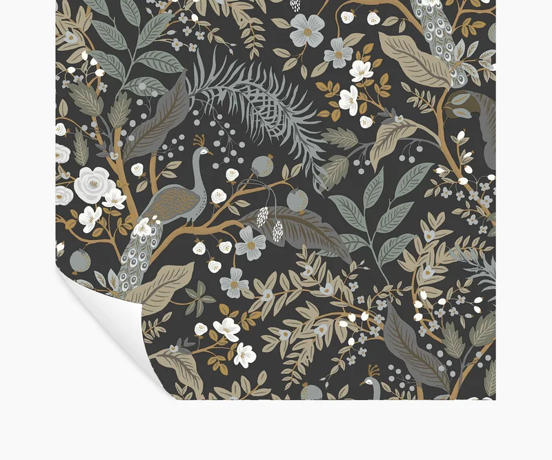 Image of Peacock Garden Peel & Stick Wallpaper - Black