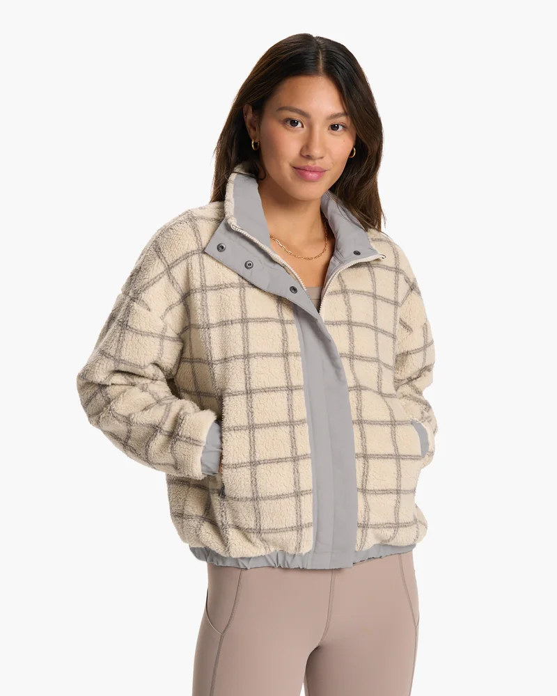 Image of Plaid Cozy Sherpa Jacket | Suede Windowpane