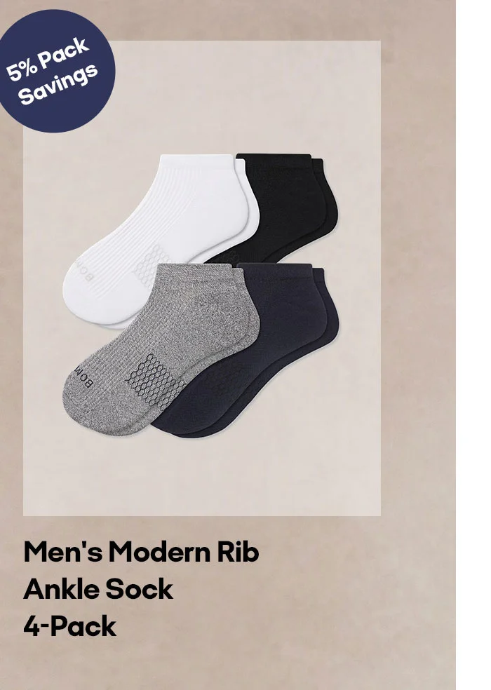 5% Pack Savings Men's Modern Rib Ankle Sock 4-Pack