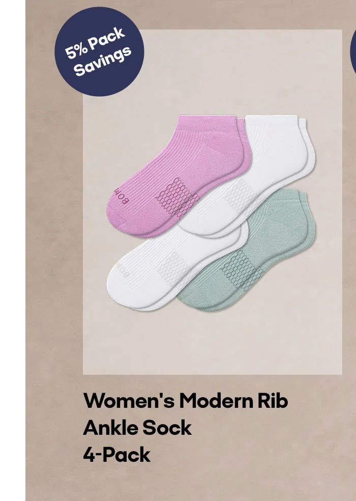 5% Pack Savings Women's Modern Rib Ankle Sock 4-Pack