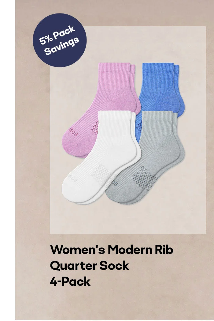 5% Pack Savings. Women's Modern Rib Quarter Sock 4-pack
