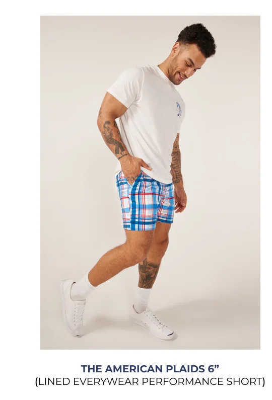 Lined Everywear Performance Short: The American Plaid 6"