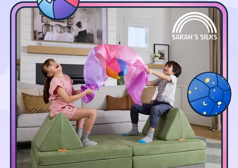 Image of kids playing with Sarah's Silks on a Bamboo Nugget