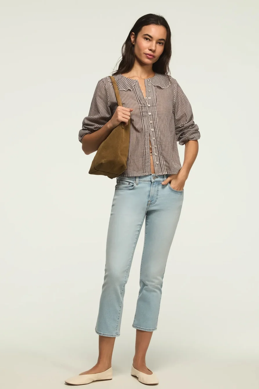 Image of Lucky Brand Mid Rise Sweet Crop - Women's Pants Denim Cropped Jeans in Blue Beach Wash