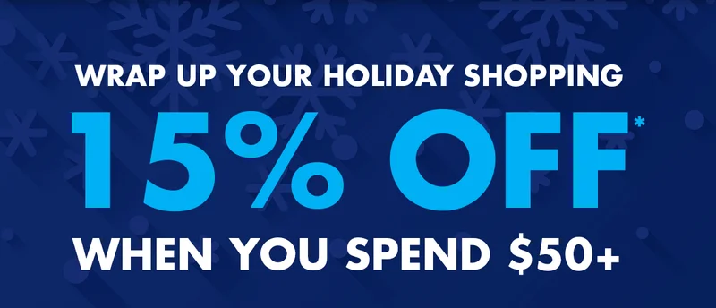 Wrap up your holiday shopping 15% off when you spend $50+