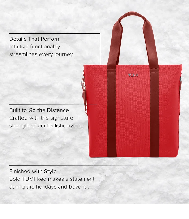 Bold TUMI Red makes a statement during the holidays and beyond.