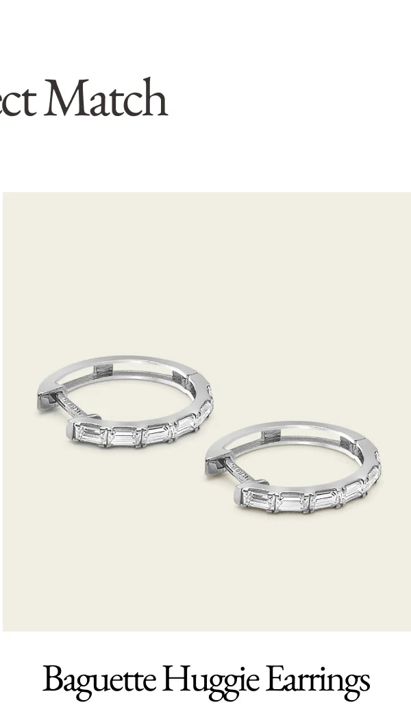 14k Solid Gold Diamond Baguette Huggie Earrings