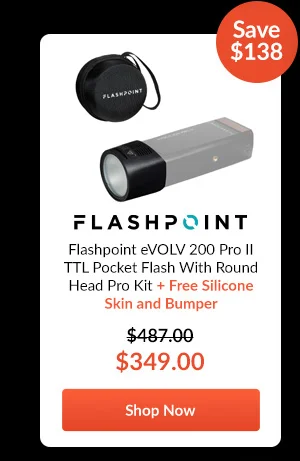 Flashpoint eVOLV 200 Pro II TTL Pocket Flash With Round Head Pro Kit  Free Silicone Skin and Bumper
