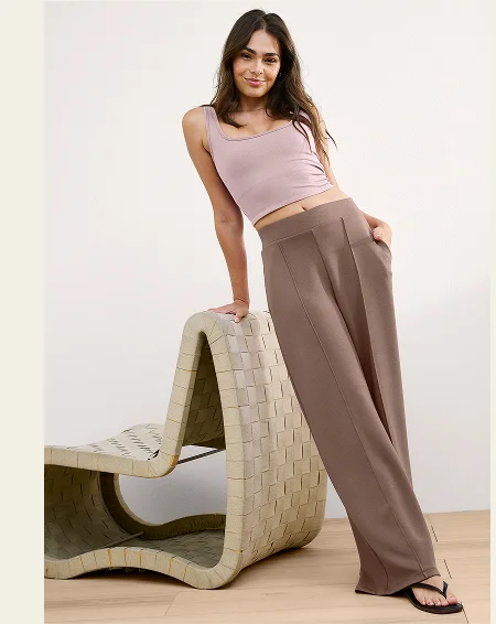SoftSpring Wide Leg Pant 31" in Rosey Taupe