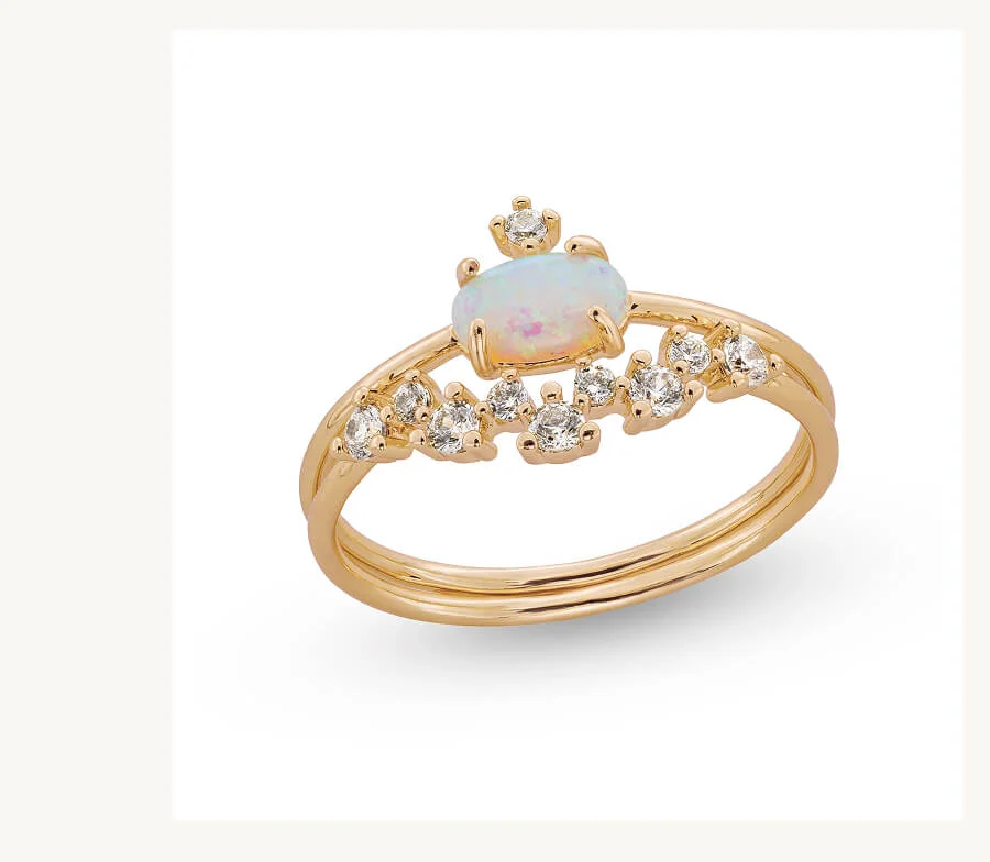 Aura Opal CZ Crown Ring Set