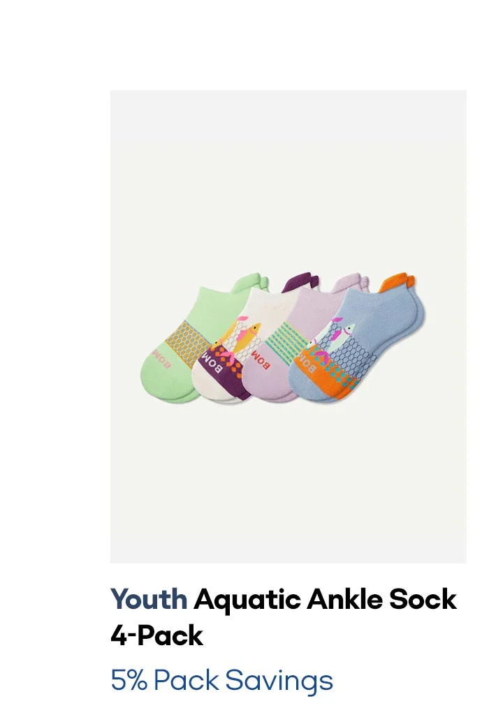 Youth Aquatic Ankle Sock 4-Pack 5% Pack Savings
