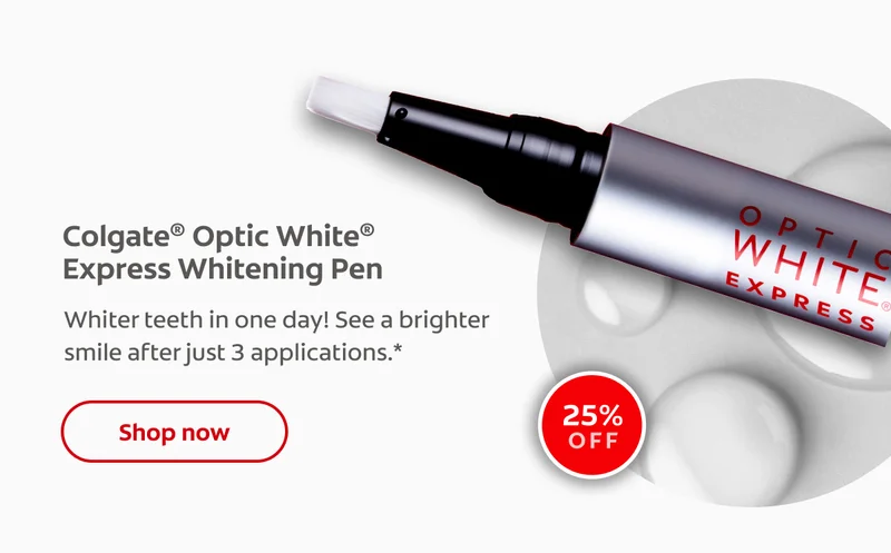 Colgate® Optic White® Express Whitening Pen Whiter teeth in one day! See a brighter smile after just 3 applications.* 25% off click here to shop now
