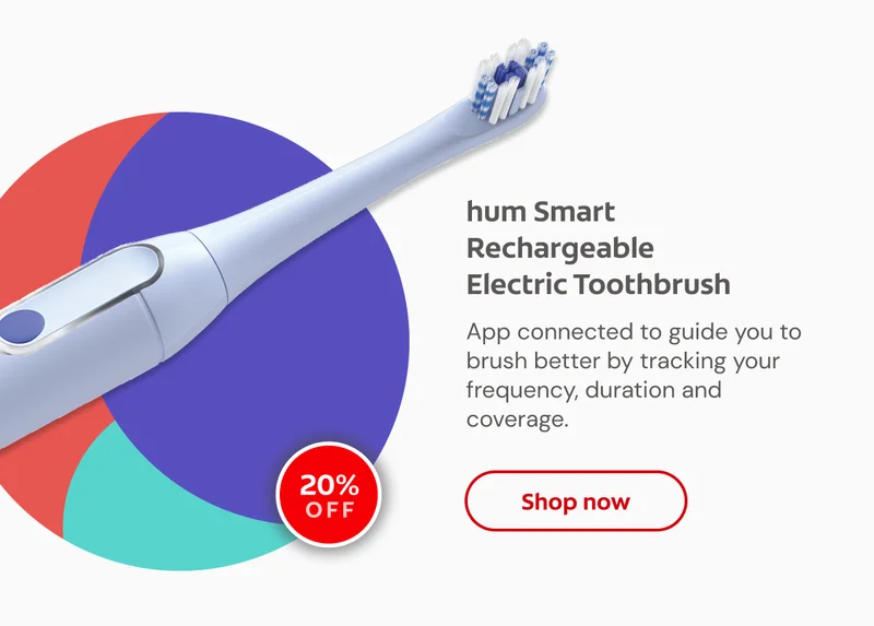 hum Smart Rechargeable Electric Toothbrush App connected to guide you to brush better by tracking your frequency, duration and coverage. 20% off click here to shop now