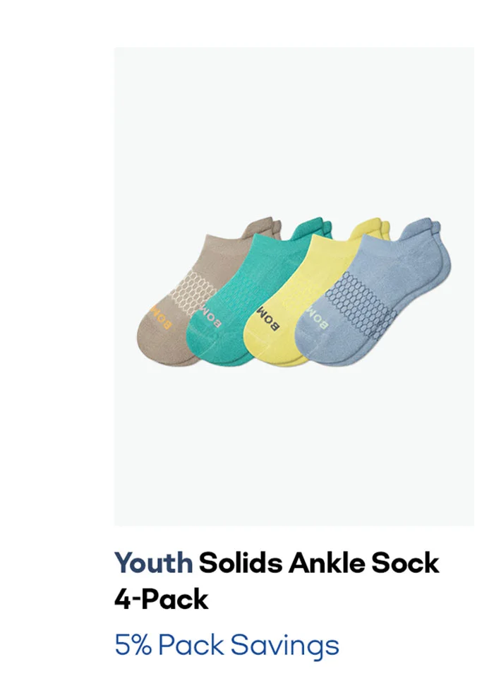 Youth Solids Ankle Sock 4-Pack 5% Pack Savings