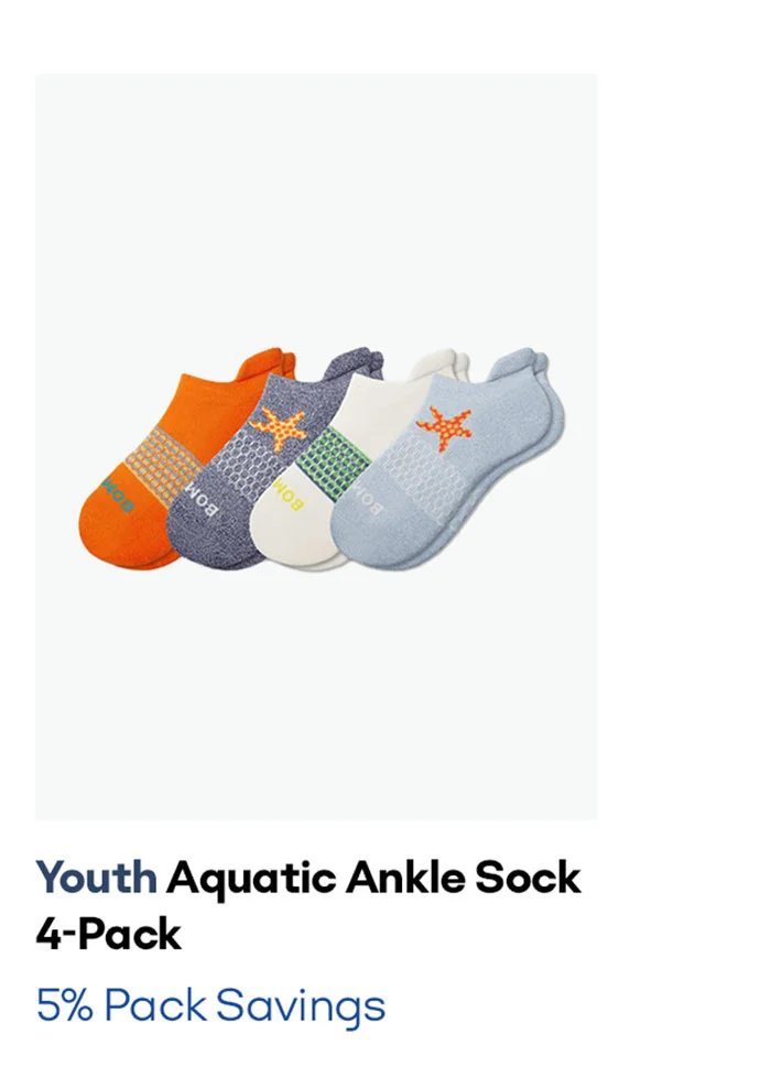 Youth Aquatic Ankle Sock 4-Pack 5% Pack Savings