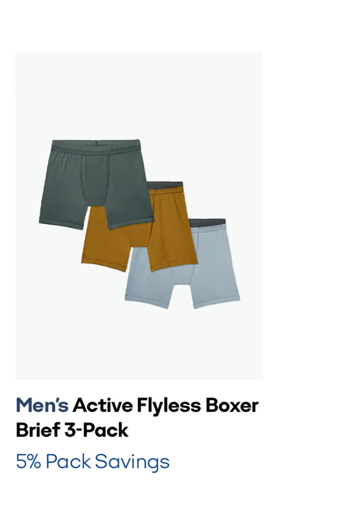 Men's Active Flyless Boxer Brief 3-Pack 5% Pack Savings