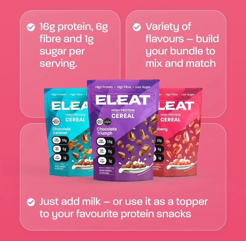 - 16g protein, 6g fibre and 1g sugar per serving - Just add milk – or use it as a topper to your favourite protein snacks - Variety of flavours – build your bundle to mix and match.