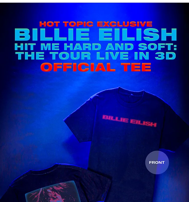 Hot Topic Exclusive Billie Eilish Hit Me Hard And Soft The Tour Live In 3D Official Tee. Shop Now