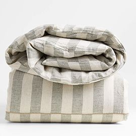 Linen Cabana Stripe Burnt Green Duvet Cover