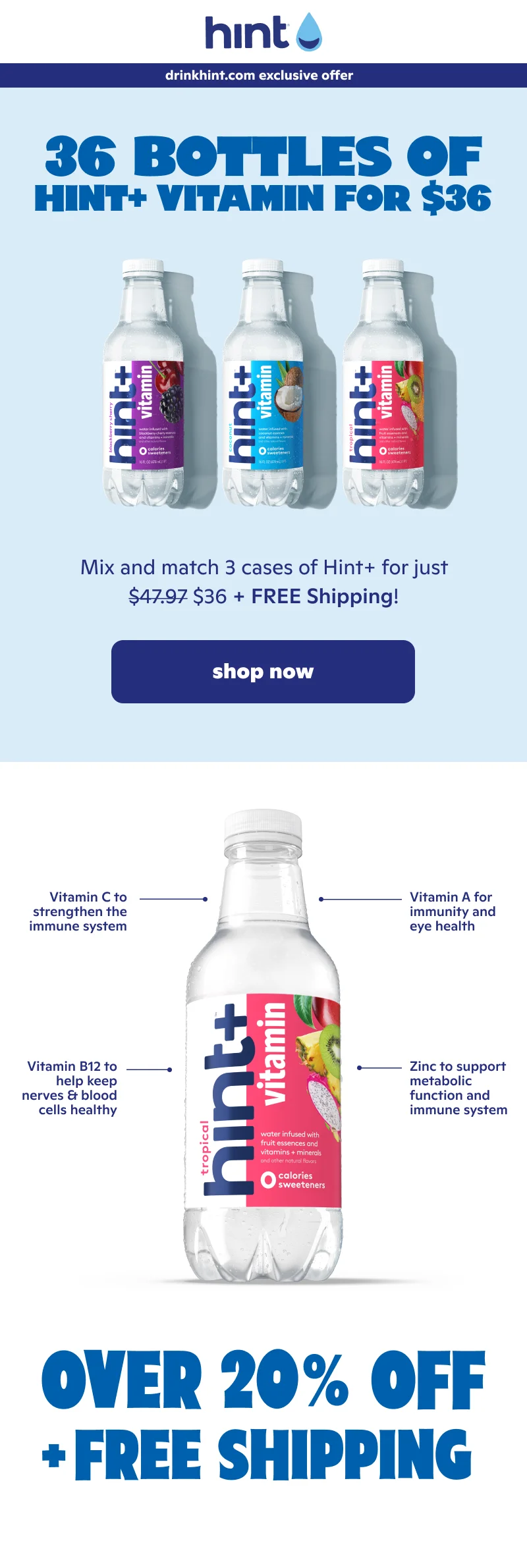 36 bottles of Hint+ Vitamin for $36