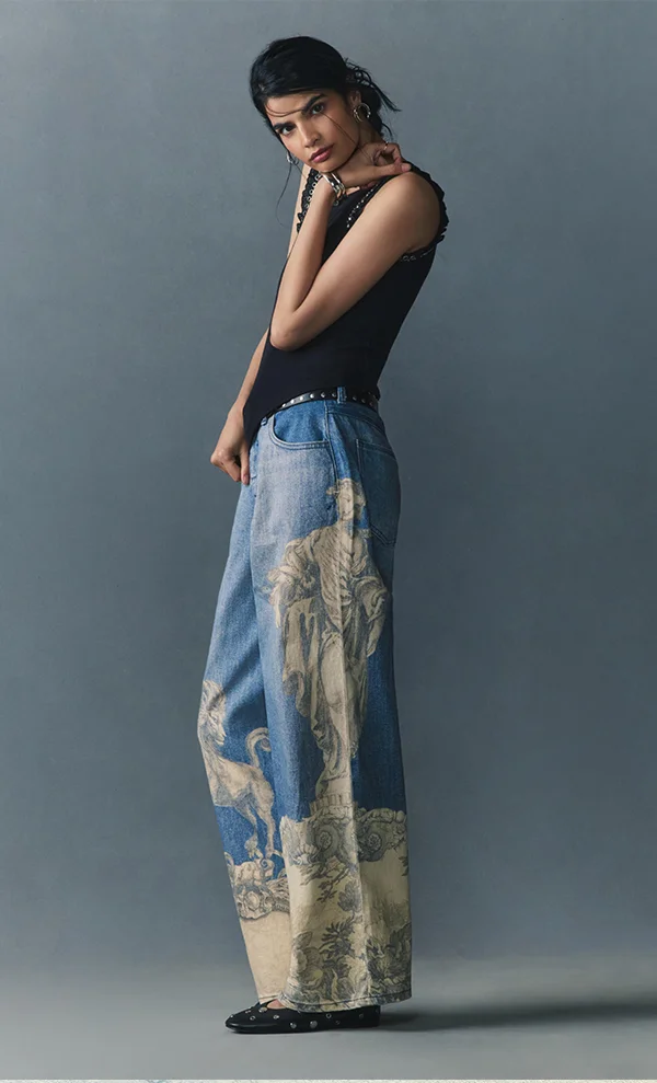 printed jeans