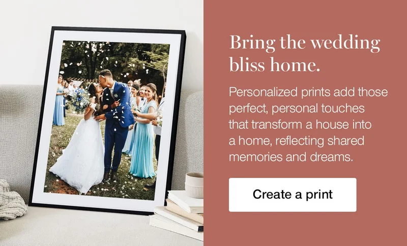 Bring the wedding bliss home. Personalized prints add those perfect, personal touches that transform a house into a home, reflecting shared memories and dreams.