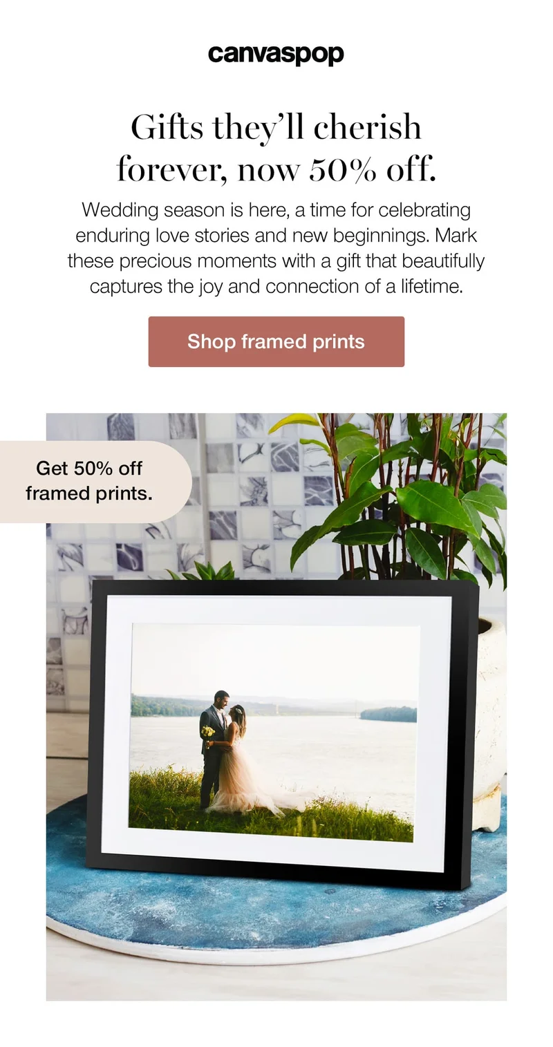 Gifts they'll cherish forever, now 50% off. Wedding season is here, a time for celebrating enduring love stories and new beginnings. Mark these precious moments with a gift that beautifully captures the joy and connection of a lifetime.