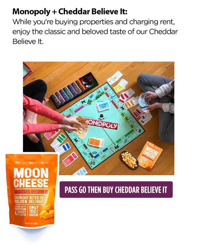 Moon Cheese | Monopoly + Cheddar Believe It | Pass go then buy Cheddar Believe It