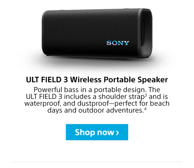 ULT FIELD 3 Wireless Portable Speaker | Powerful bass in a portable design. The ULT FIELD 3 includes a shoulder strap3 and is waterproof, and dustproof—perfect for beach days and outdoor adventures.4 Shop now>
