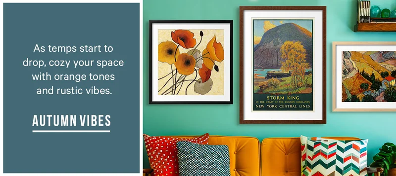 As temps start to drop, cozy your space with orange tones and rustic vibes. - Shop Autumn Vibes