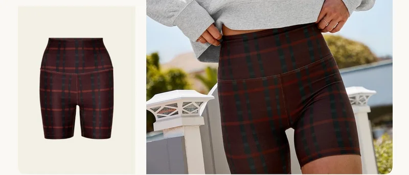 SoftMark Keep Pace Biker Short in Dark Cherry Preppy Plaid