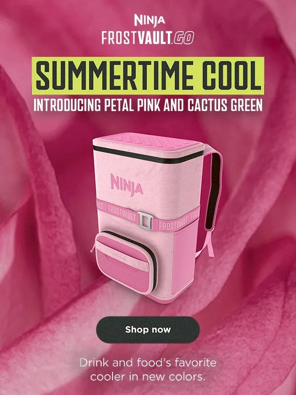 Ninja FrostVault Go-- Summertime Cool Introducing Petal Pink and Cactus Green. Drink and food's favorite cooler in new color.