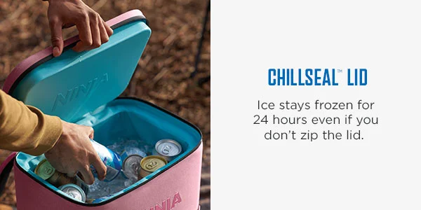 Chillseal™ Lid-- Ice stays frozen for 24 hours even if you don't zip the lid.