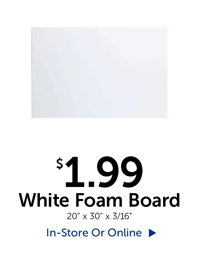 $1.99 White Foam Board - 20" tall by 30" wide by 3/16" thick