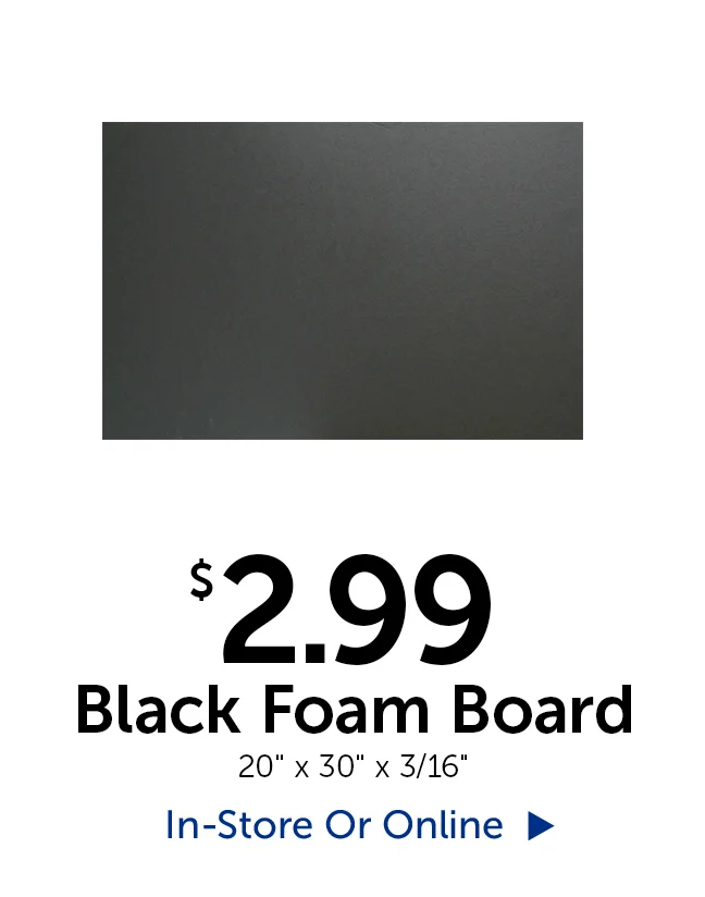 $2.99 Black Foam Board - 20" tall by 30" wide by 3/16" thick