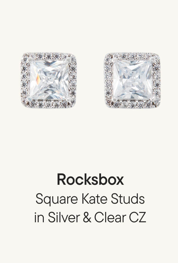 SQUARE KATE STUDS IN SILVER & CLEAR CZ