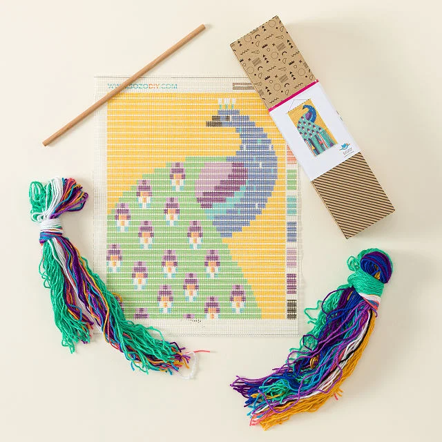 Playful Peacock DIY Needlepoint Wall Art Kit