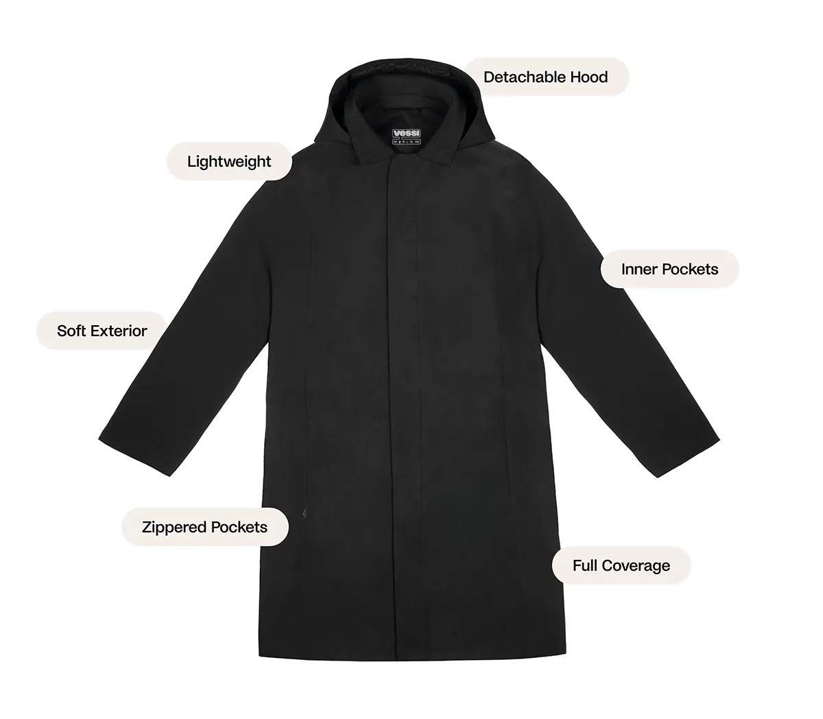 GIF of the Trinity Jacket in Black, Sea, and Gravitate. Zippered Pockets. Soft Exterior. Lightweight. Detachable Hood. Inner Pockets. Full Coverage.