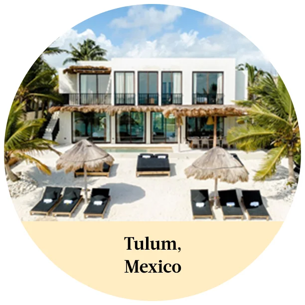 Indulge in a modern beachfront villa in Tulum, Mexico.