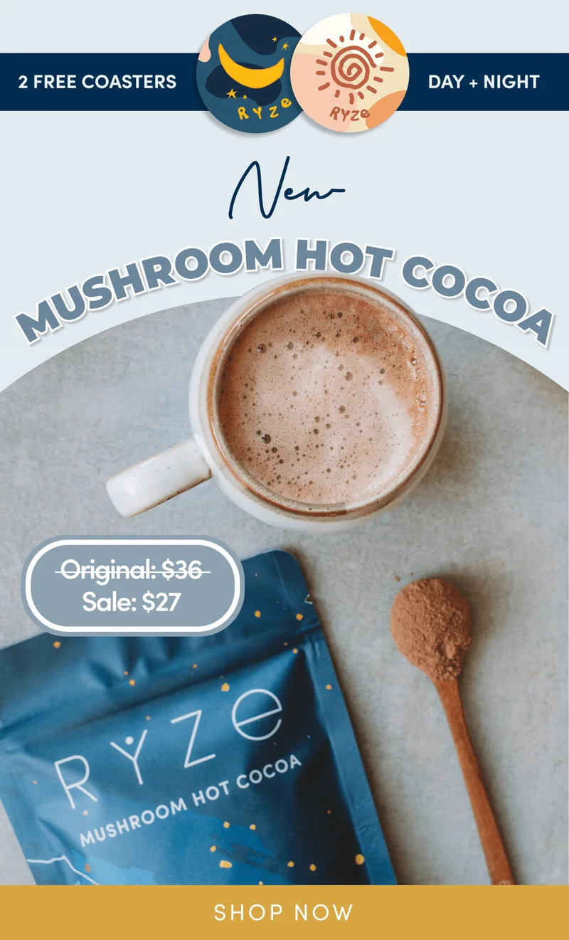 2 Free coasters | Day + night | New Mushroom Hot Cocoa | Shop Now