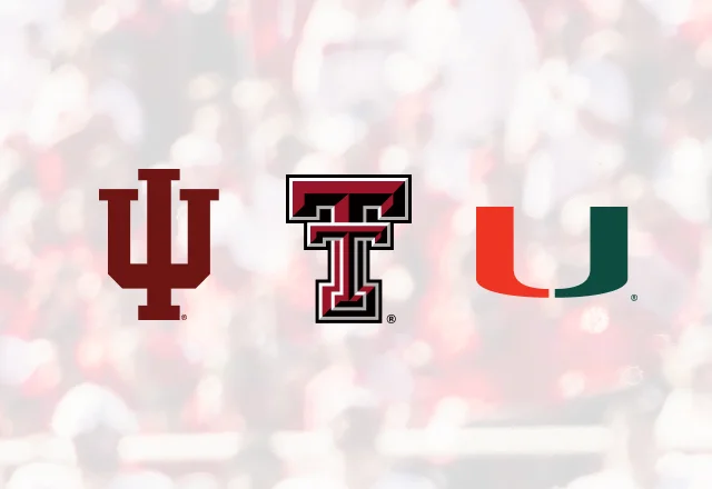 Indiana University, Texas Tech, and Miami logos on a background