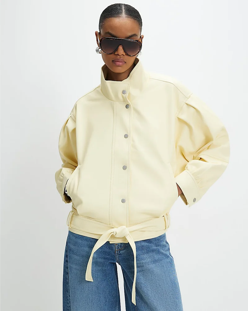 Womens Yellow Batwing Low Belt Bomber Jacket